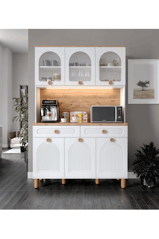 Rosa Kahve Köşesi - 140 Cm Mdf Mutfak Dolabı - Led Aydınlatmalı -