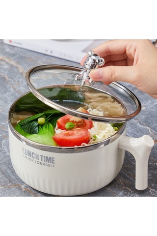 Tuomeng 304 Paslanmaz Çelik Hazır Erişte Kapaklı Kase, Saplı Yuvarlak Öğle Yemeği Kutusu, Yalıtımlı Öğle Yemeği Kutusu