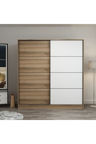 Minarmobilya Minar Kale 2 Kapaklı Sürgülü Dolap 180 Cm - Dore/Beyaz (541417087)