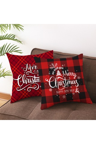 Monyee Noel Dekorasyon Kırmızı Kare Desenli 45x45 Cm Fiber Yastık Kılıfı - Tek Taraflı Modern Stili, Ev/ofis/ Araba İçin Uygun Tpr215-4 Çok Renkli