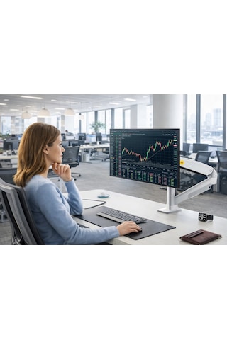 Nb F80-xe Beyaz Ergonomik Monitör Tutucu 17-30 İnç, 2-9 Kg, Amortisörlü Vesa Monitör Standı