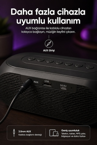 Mikado Md-w7 1200mah 5w Siyah Bluetooth-aux-derece-usb-fm Radyo Alarmlı Saat Speaker Speaker