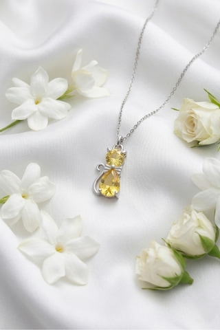 Çekirdekjewelry 925 Ayar Gümüş Kedi Figürlü Zirkon Taşlı Kolye Zarif Kadın Kolyesi Gümüş