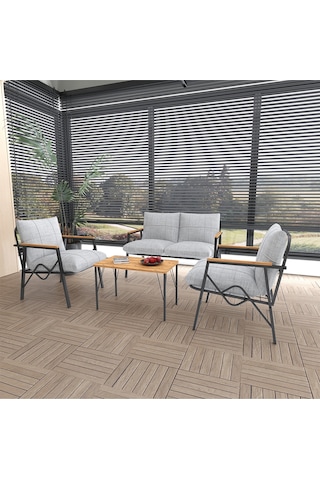 Doruk Home , Bahçe, Cafe, Metal Kanepe Koltuk Takımı , Bahçe Mobilyası, 70x40 Sehpalı - 211 Açık Gri Uyumlu
