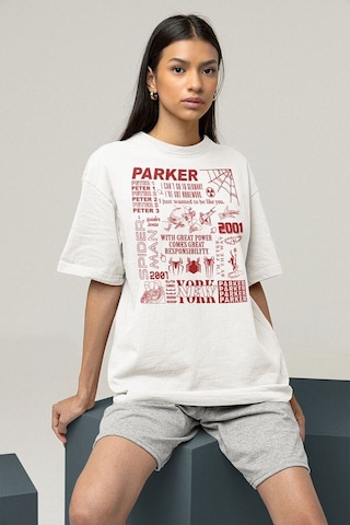 Peter Parker 2001 Spider-man Baskılı Unisex Oversize Marveel Tişö Beyaz