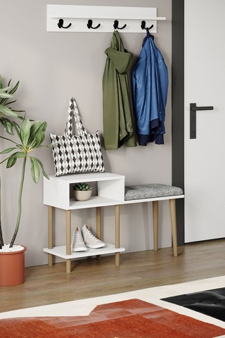 Puflu Ayakkabılık Raflı Ayakkabılık Iki Raflı Ayakkabılık-beyaz Beyaz