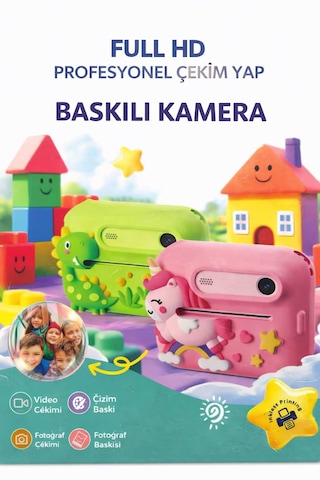 Cmr101 Dijital Çocuk Kamerası Print Kamerası 1080p Full Hd Termal Yazıcılı 2.0 Ekranlı Yeşil