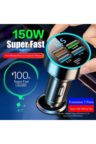 5 Port Usb C Araç Şarj Adaptörü Pd 150w Süper Hızlı Şarj 150w Araç Şarj Cihazı