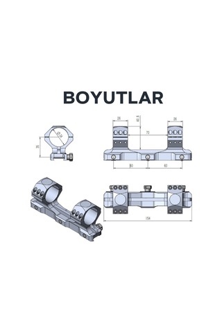 Vector Optics 34mm X-accu Tek Parça Medium Picatinny Dürbün Montaj Halkası Siyah