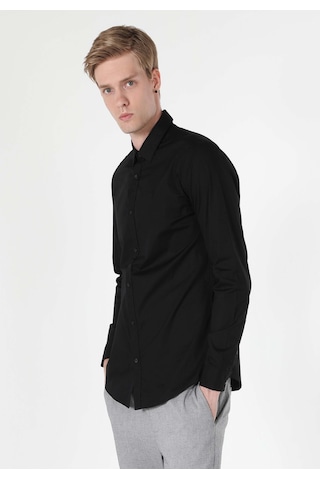 Colin's Colins Süper Slim Fit Shirt Neck Düz Erkek Siyah Uzun Kol Gömlek Cl1041350 Q1.v1 Blk Siyah