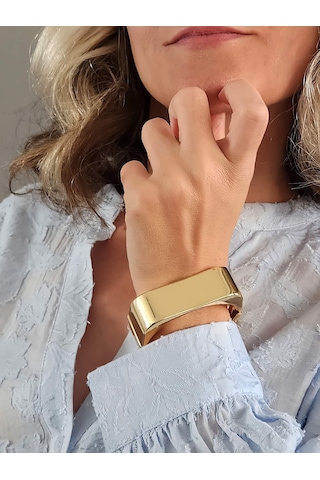 Dikdörtgen Köşeli Gold Molted Kelepçe Çelik Bileklik Gold