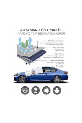 Glanz Araç Örtüsü, Dört Mevsim Kullanıma Uygun Kalın Araba Ön Cam Oto Güneş Kar Don Buzlanma Koruma
