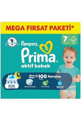 Prima Aktif Bebek Mega Fırsat Paketi 7 Beden 54 Adet