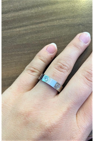 Unisex Love Model Taş Detay Silver Renk Çelik Yüzük Gümüş