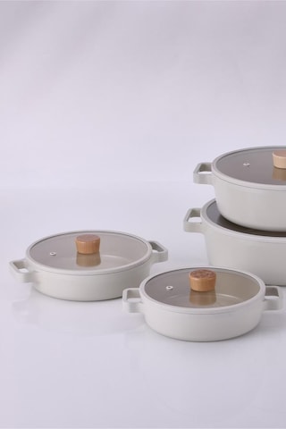 Neoflam Fika Cam Kapaklı Alüminyum 2'li Sahan Set 20 - 22cm Bej