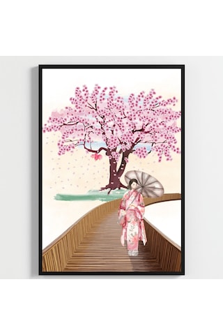Besay Japon Esintisi Kafe, Salon Ve Restoran Duvar Dekorasyonu Geleneksel Sakura Ve Asya Temalı Poster 3'lü Set A4 Çerçev