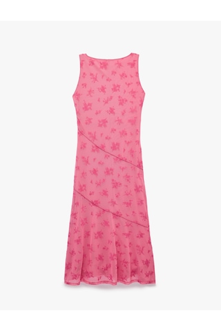 Koton Kayık Yaka Kolsuz Slim Fit Tül Elbise Pembe Desenli 7wal80017ık