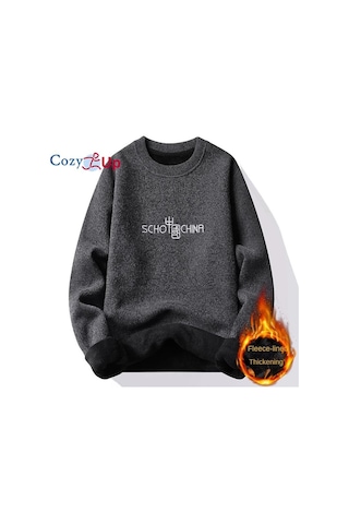 Cozy Up Erkek Peluş Ve Kalınlaştırılmış Örme Kazak Termal Sıcak Kazak Dış Koyu Gri