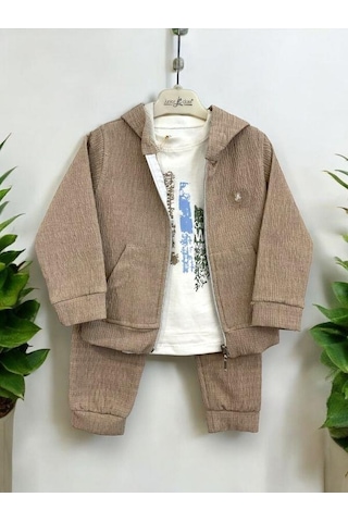 Erkek Bebek 3 Lü Pantolonlu Şık Takım-14293 Vizon