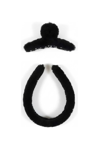 Peluş Taç Ve Peluş Mandal Toka Set 2 Li Siyah