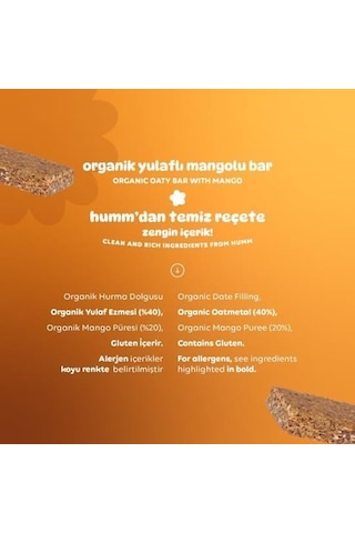 Humm Organik Yulaflı Mangolu Bar 27 Gr
