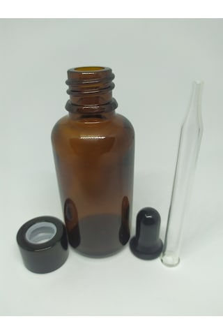 30Ml Cam Amber Siyah Metal Kapak İnce Cam Damlalıklı (10 Adet)