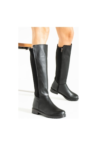 Duxal Shoes Kadın Günlük Çizme Lastikli Streç Dizaltı Siyah
