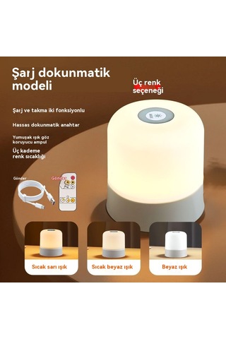 Şarj Atmosfer Gece Lambası Üç Renkli Aydınlatma + Uzaktan Kumanda 3 Renk Şarj Edilebilir