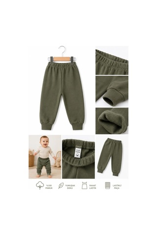 H&c Coolboy H&c %100 Pamuk Penye Bebek Tek Alt Pantalon 0-36 Ay haki