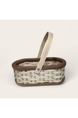 El İşçiliği Ahşap Örgü Sepet Oval, Saplı Orta Boy 27 X 14 X 9 Cm Ahşap&ceviz Renk Ahşap - Ceviz