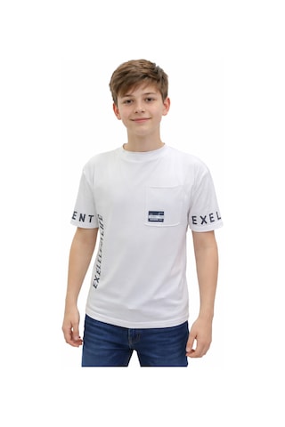 İrem Çocuk Giyim Erkek Çocuk Yazı Desenli Kolları Yazılı Oversize Beyaz Renk Tişört Beyaz