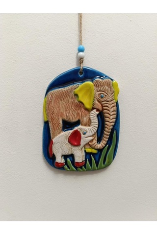 Seramik Fil Ailesi Dekoratif El İşi Duvar Süsü
