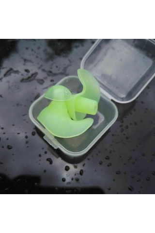 Yüzme, Duş, Sörf Ve Diğer Su Sporları İçin Çift Su Geçirmez Yeniden Kullanılabilir Silikon Kulak Tıkacı, Yeşil