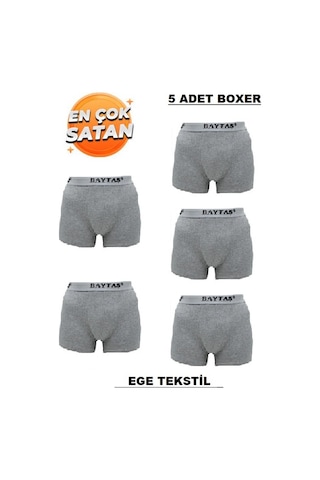 Baytaş Ekonomik Pamuklu Likralı Erkek Boxer 5'Li Gri