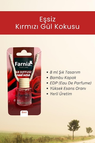 Farnia Yüksek Esanslı Askılı Araç Kokusu Edp Parfüm Kırmızı Gül 8 Ml