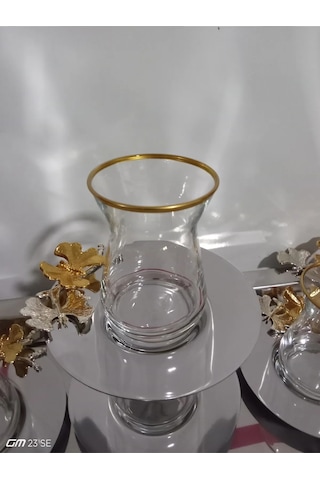 Alfafe Home 6 Kişilik Çay Seti Kelebek Detaylı Metalik Gri