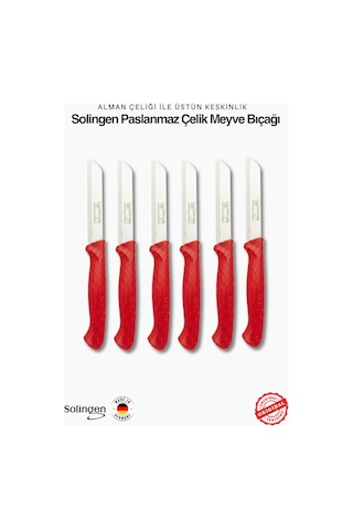 Solingen Profesyonel Kırmızı Meyve Bıçağı Ultra Keskin Paslanmaz Çelik Mutfak Bıçağı 6'lı Set Kırmızı