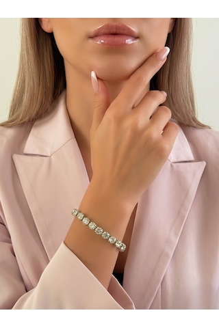Kristal Cam Taş Alice Su Yolu Model Bileklik Gümüş