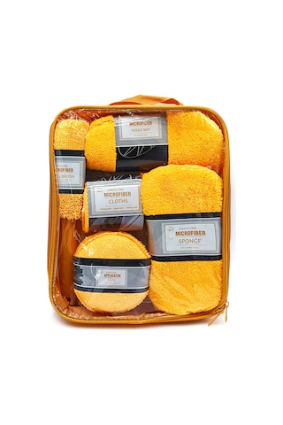 Samdoo Araç Temizleme Seti - 9 Parça Mikrofiber Bez, Eldiven Ve Sünger Turuncu
