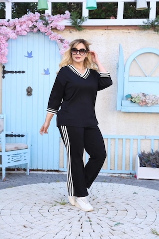 Şeritli Takım Oysho Modal Kumaş Şeritli Yumuşak Dokulu M-6xl Siyah