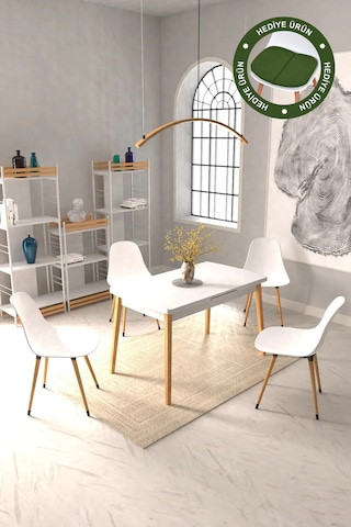 Vilinze Eames Sandalye Avanos Ahşap Mdf Açılır Mutfak Masası Takımı - 70x120+30 Cmtk-avanos-70120ak-nb-eames-nb Beyaz