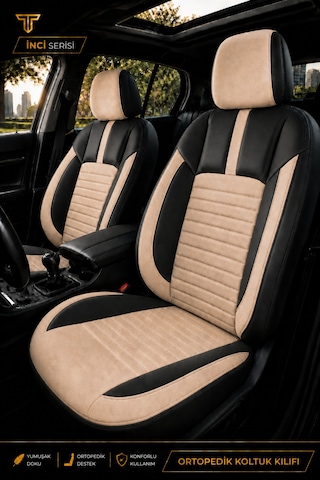 Volvo S60 2013+ Uyumlu İnci Serisi Bej Siyah Oto Koltuk Kılıfı