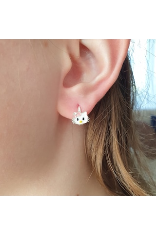 MAGRİB pembe fiyonklu sevimli kedi hello kittyli gümüş çocuk küpe