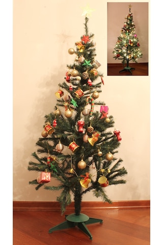 Yılbaşı Çam Ağacı Süslü 150cm 220 Dal Ve Peri Led Işıklı
