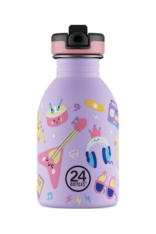 Kids Bottle Music Friends Pipetli Paslanmaz Çelik Çocuk Su Matarası 250 Ml Mor
