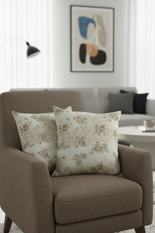 Chevron Bohem Dekoratif Punch Yastık Kırlent Kılıfı 2 Adet 45x45 Modern Çiçek Bej 45 x 45