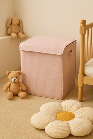 Serstil Kapaklı Katlanabilir Puantiyeli Pembe 60 Litre Çamaşır Sepeti 40 X 30 X 50 Cm Pembe Benekli