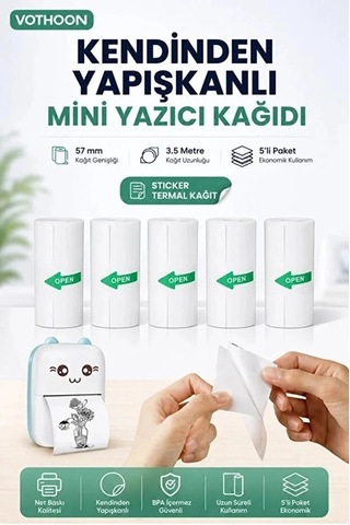 Zenvia 13 Lü Mini Yazıcı Termal Rulo Seti Çocuk Kamera Baskı Kağıdı 5 Yapışkanlı 5 Düz Beyaz 3 Renkli Znv2