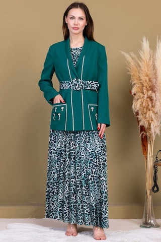Leopar Desenli Ceketli Üçlü Takım 4715-zümrüt Yeşili Zümrüt Yeşili
