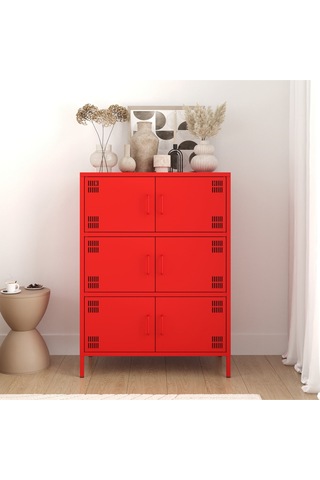 Pera Metal Çok Gözlü Dolap, 6 Kapaklı 80,50 X 40 X 109,50 Cm Ral 3020 Kırmızı
